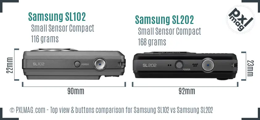 Samsung SL102 vs Samsung SL202 top view buttons comparison