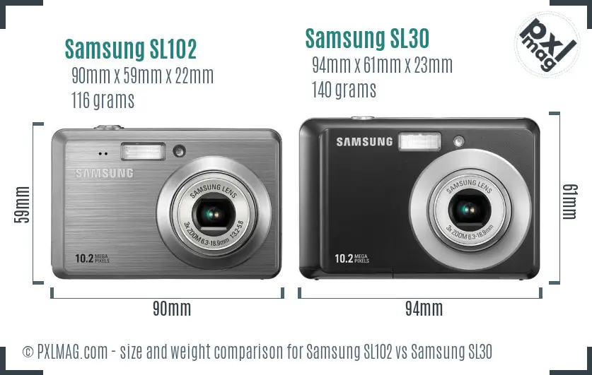 Samsung SL102 vs Samsung SL30 size comparison