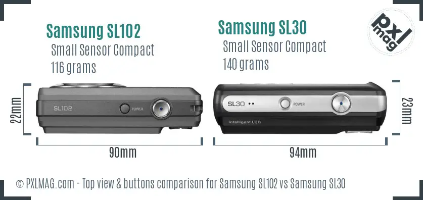 Samsung SL102 vs Samsung SL30 top view buttons comparison