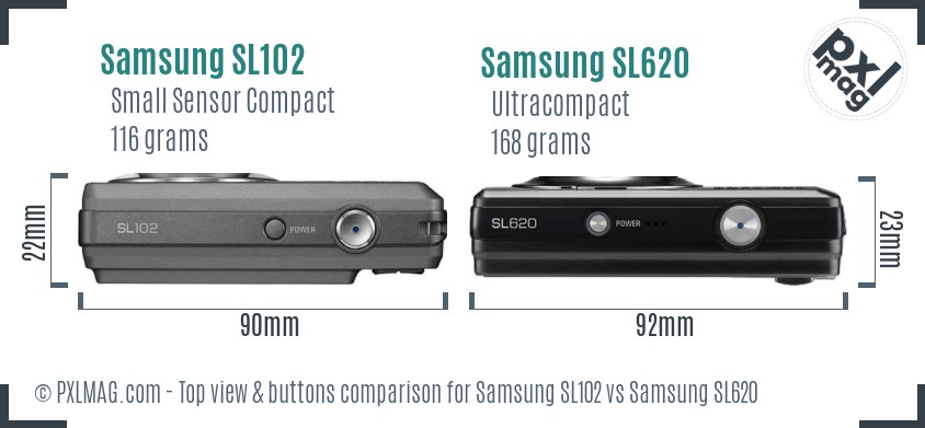 Samsung SL102 vs Samsung SL620 top view buttons comparison