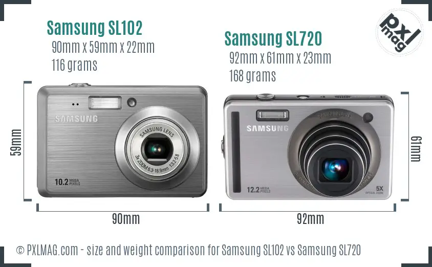 Samsung SL102 vs Samsung SL720 size comparison