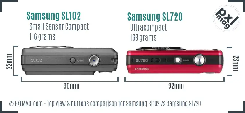 Samsung SL102 vs Samsung SL720 top view buttons comparison