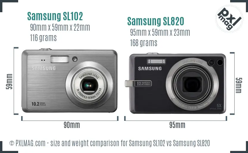 Samsung SL102 vs Samsung SL820 size comparison