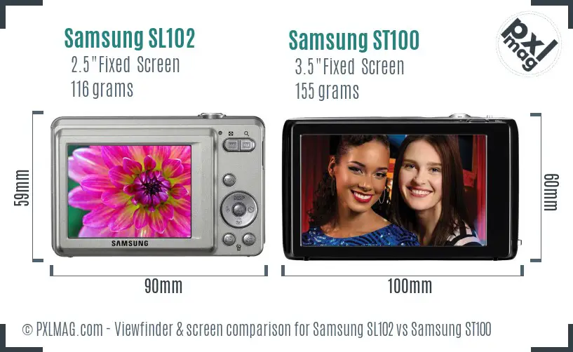 Samsung SL102 vs Samsung ST100 Screen and Viewfinder comparison