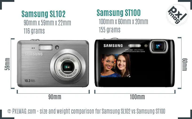 Samsung SL102 vs Samsung ST100 size comparison