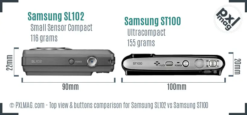 Samsung SL102 vs Samsung ST100 top view buttons comparison