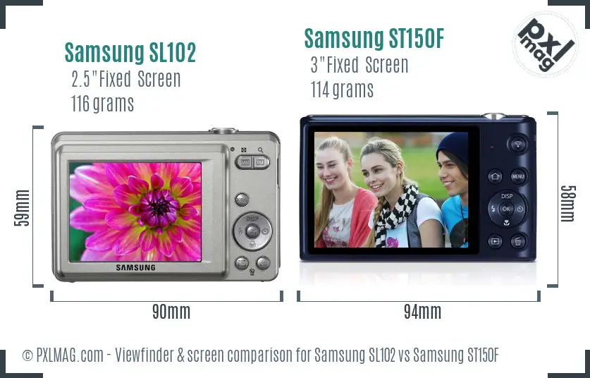 Samsung SL102 vs Samsung ST150F Screen and Viewfinder comparison