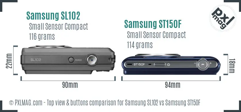 Samsung SL102 vs Samsung ST150F top view buttons comparison