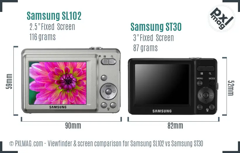 Samsung SL102 vs Samsung ST30 Screen and Viewfinder comparison