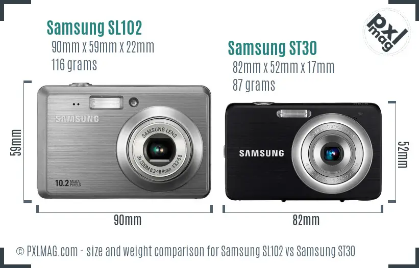 Samsung SL102 vs Samsung ST30 size comparison