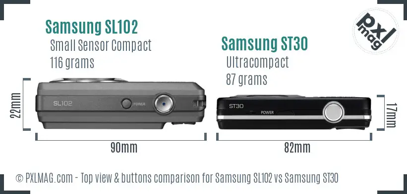 Samsung SL102 vs Samsung ST30 top view buttons comparison