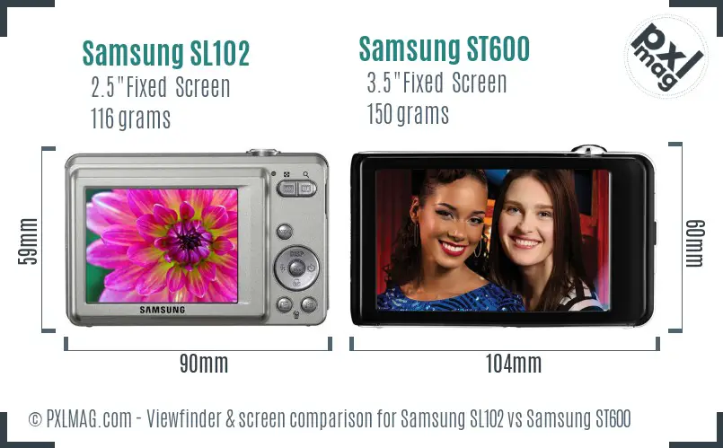 Samsung SL102 vs Samsung ST600 Screen and Viewfinder comparison