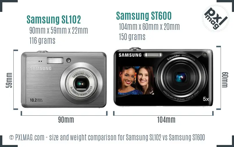 Samsung SL102 vs Samsung ST600 size comparison
