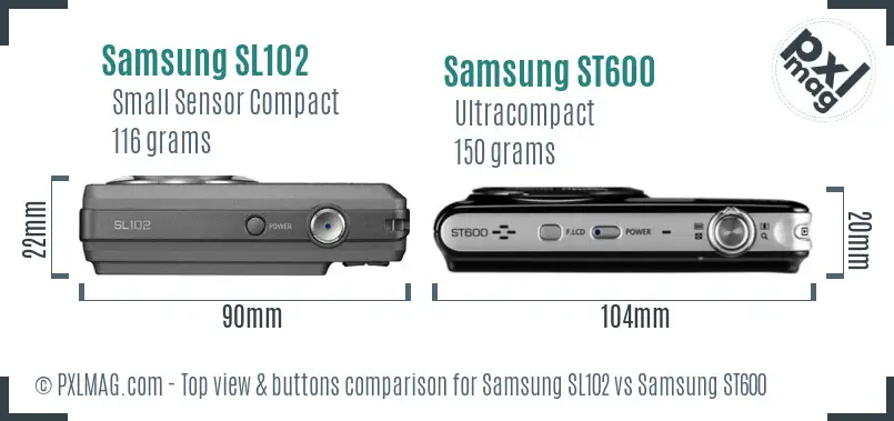Samsung SL102 vs Samsung ST600 top view buttons comparison