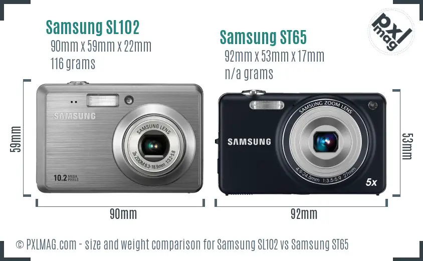 Samsung SL102 vs Samsung ST65 size comparison