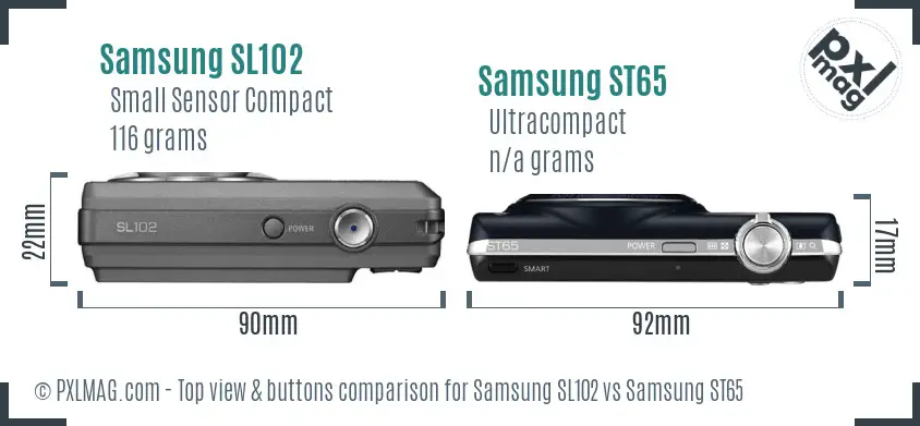 Samsung SL102 vs Samsung ST65 top view buttons comparison