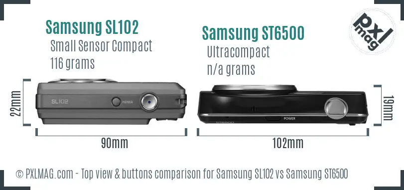 Samsung SL102 vs Samsung ST6500 top view buttons comparison