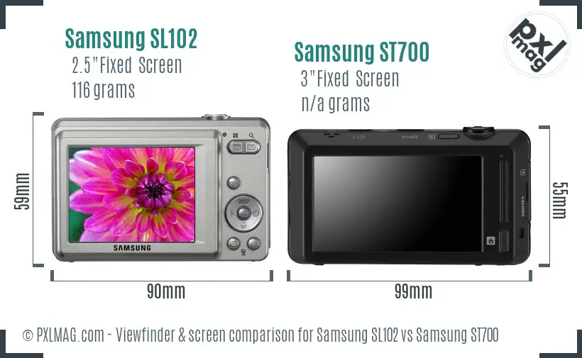 Samsung SL102 vs Samsung ST700 Screen and Viewfinder comparison