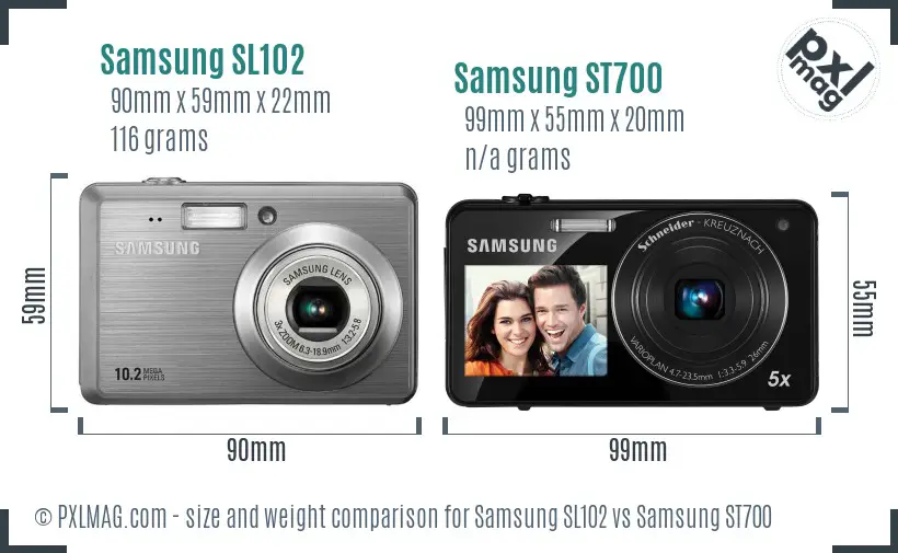 Samsung SL102 vs Samsung ST700 size comparison