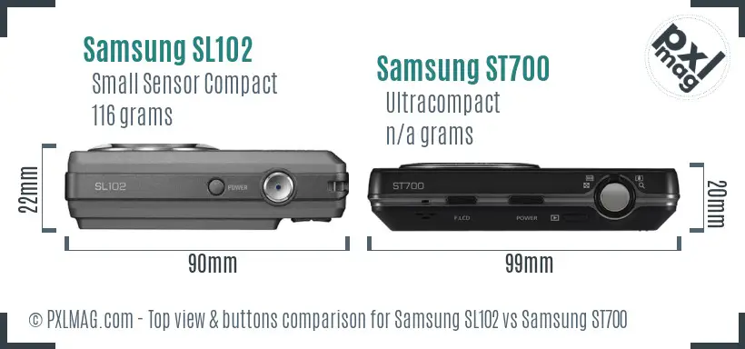 Samsung SL102 vs Samsung ST700 top view buttons comparison