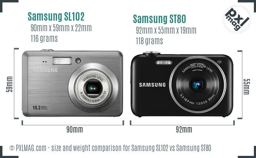 Samsung SL102 vs Samsung ST80 size comparison