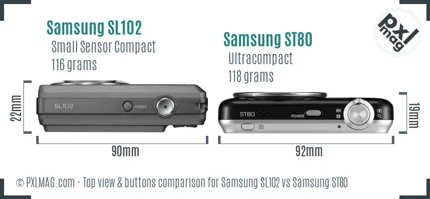 Samsung SL102 vs Samsung ST80 top view buttons comparison