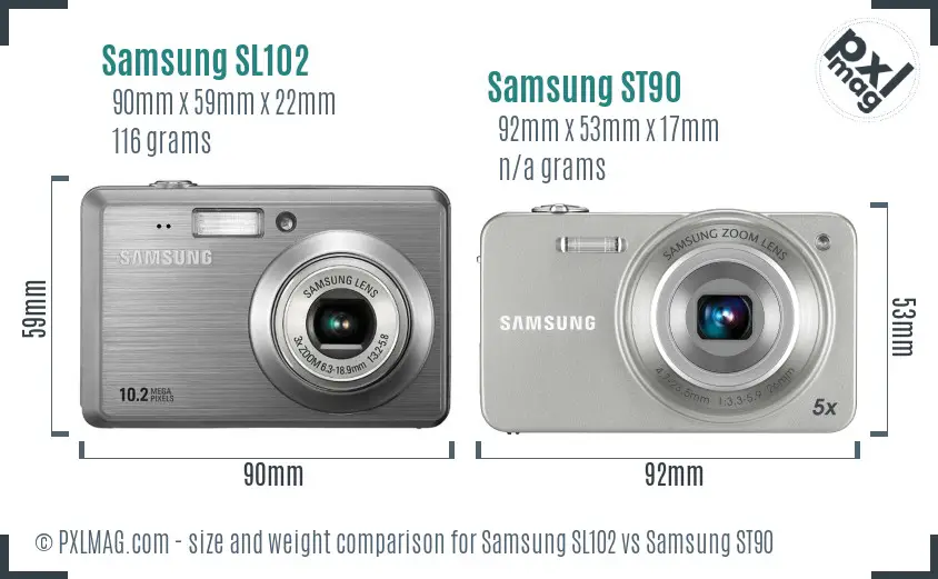 Samsung SL102 vs Samsung ST90 size comparison
