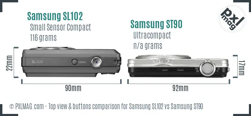 Samsung SL102 vs Samsung ST90 top view buttons comparison