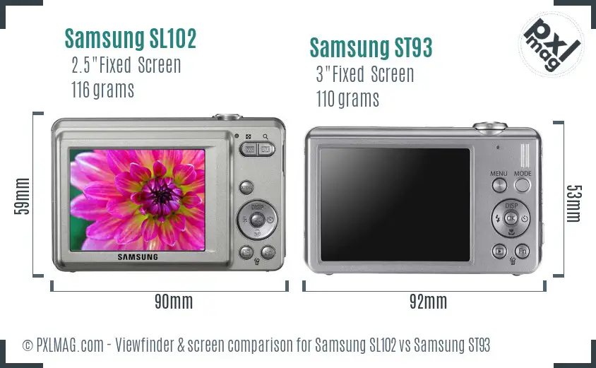 Samsung SL102 vs Samsung ST93 Screen and Viewfinder comparison