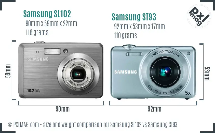 Samsung SL102 vs Samsung ST93 size comparison