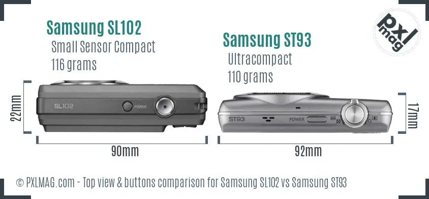 Samsung SL102 vs Samsung ST93 top view buttons comparison