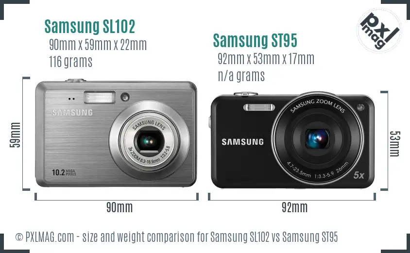 Samsung SL102 vs Samsung ST95 size comparison