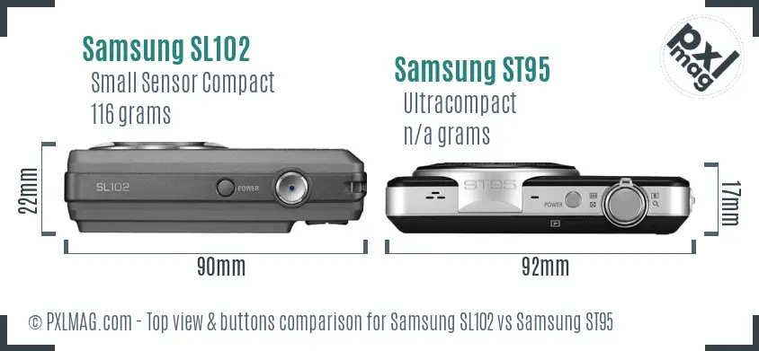 Samsung SL102 vs Samsung ST95 top view buttons comparison