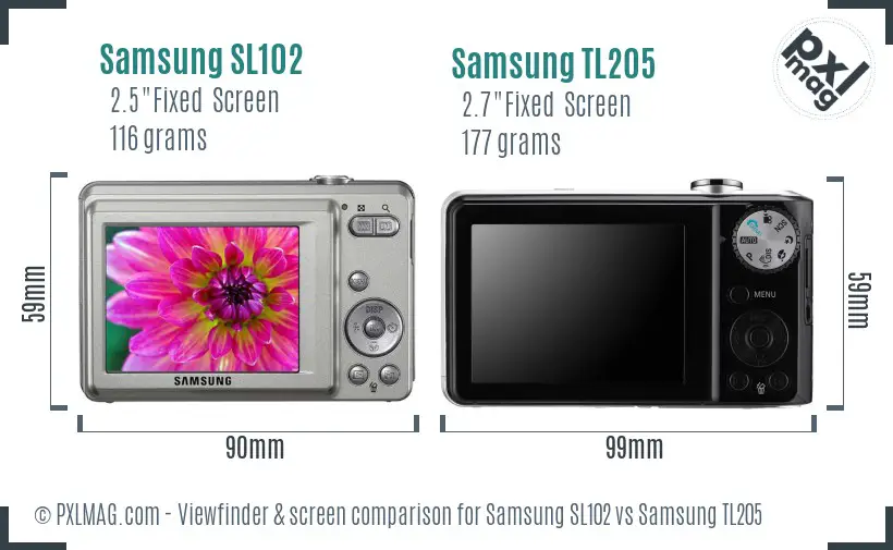 Samsung SL102 vs Samsung TL205 Screen and Viewfinder comparison