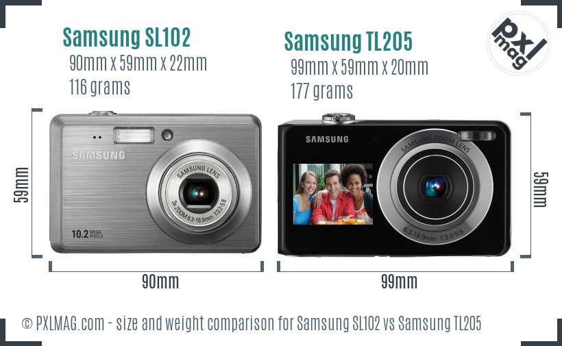 Samsung SL102 vs Samsung TL205 size comparison