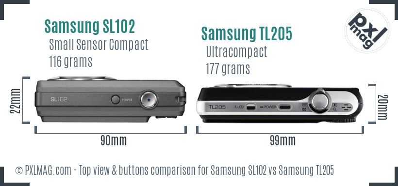 Samsung SL102 vs Samsung TL205 top view buttons comparison