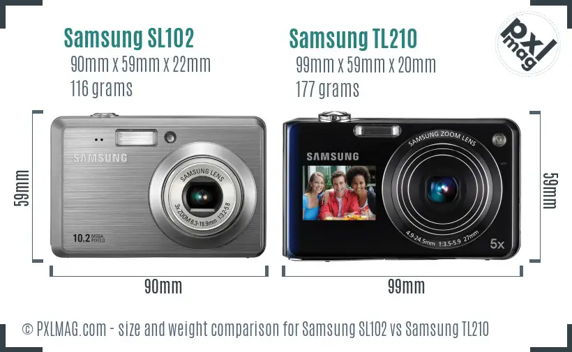 Samsung SL102 vs Samsung TL210 size comparison