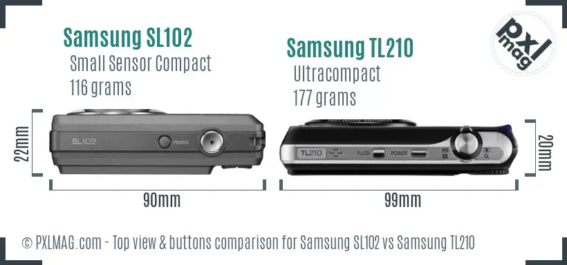Samsung SL102 vs Samsung TL210 top view buttons comparison