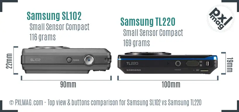 Samsung SL102 vs Samsung TL220 top view buttons comparison