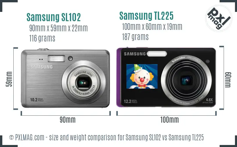 Samsung SL102 vs Samsung TL225 size comparison