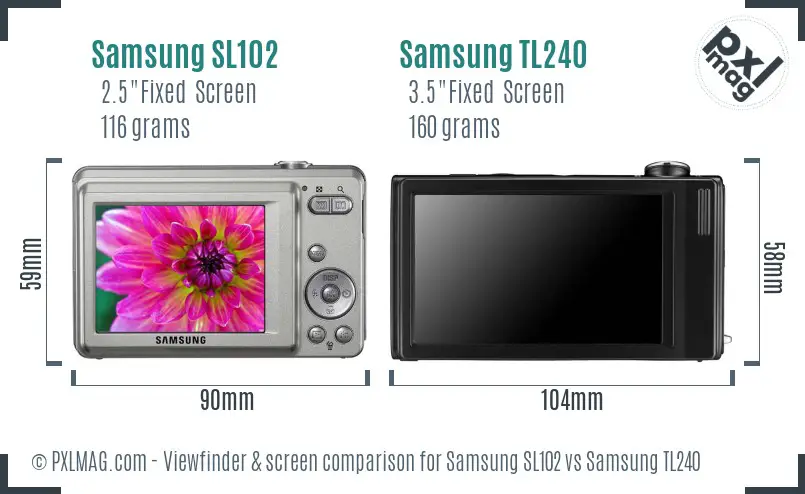 Samsung SL102 vs Samsung TL240 Screen and Viewfinder comparison