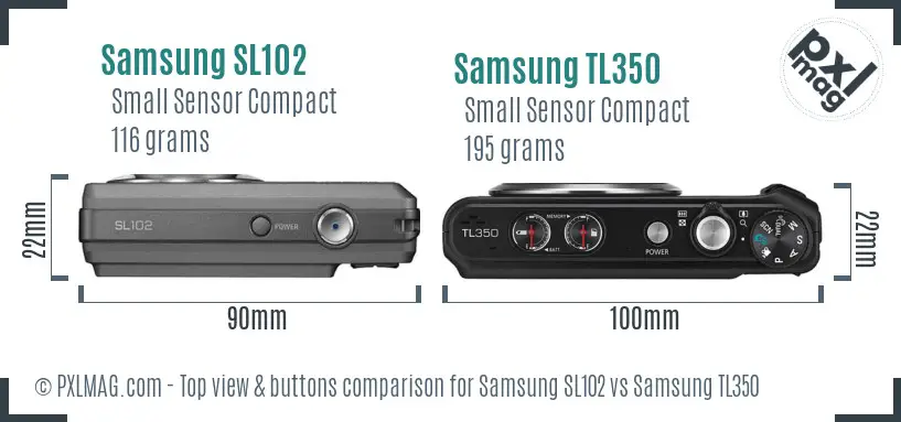 Samsung SL102 vs Samsung TL350 top view buttons comparison