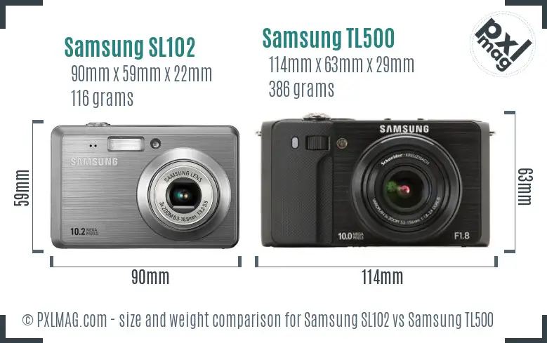 Samsung SL102 vs Samsung TL500 size comparison