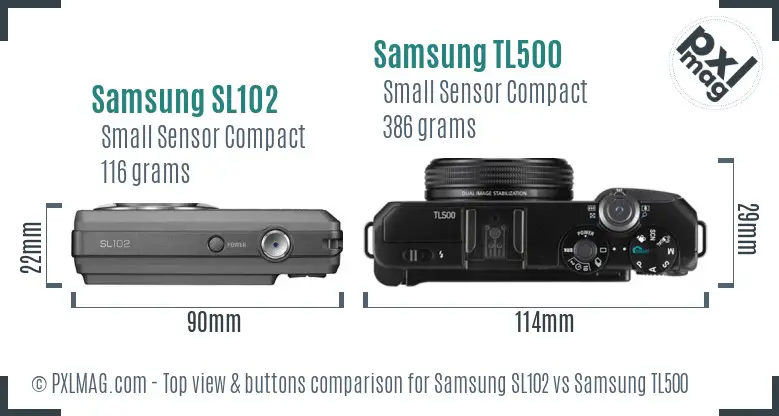 Samsung SL102 vs Samsung TL500 top view buttons comparison