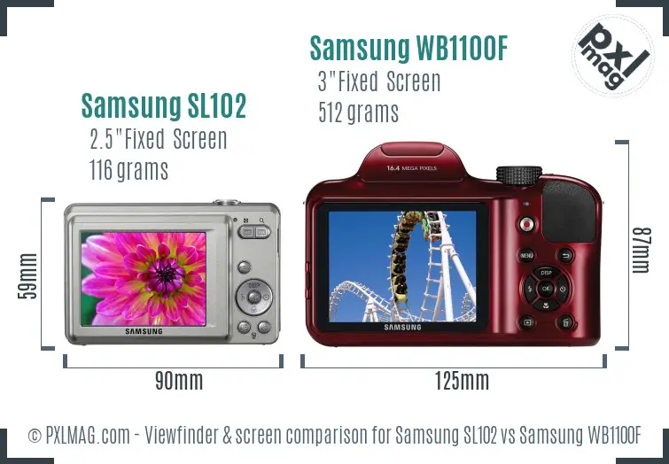 Samsung SL102 vs Samsung WB1100F Screen and Viewfinder comparison