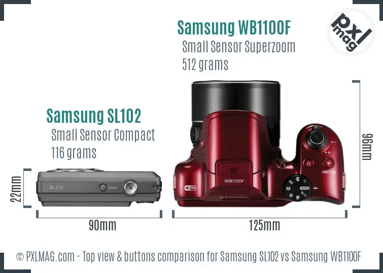 Samsung SL102 vs Samsung WB1100F top view buttons comparison