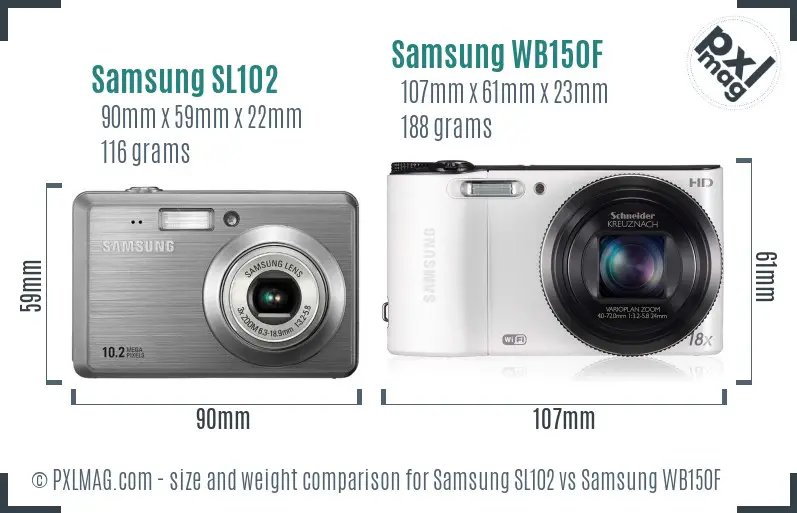 Samsung SL102 vs Samsung WB150F size comparison