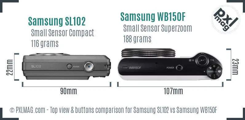 Samsung SL102 vs Samsung WB150F top view buttons comparison
