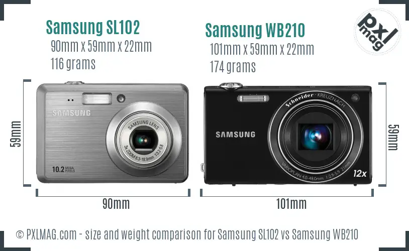 Samsung SL102 vs Samsung WB210 size comparison