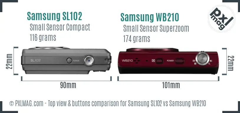 Samsung SL102 vs Samsung WB210 top view buttons comparison